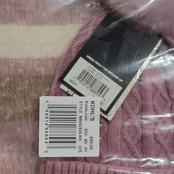 Nine West Plaid Scarf and Pom Beanie Set - Picture 4 of 5